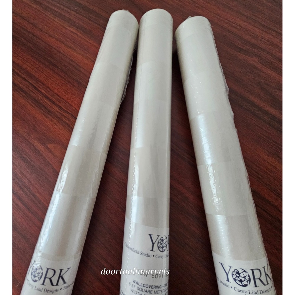 York Wallpaper Ivory Satin Stripe Double Roll Carey Lind BW 6091 R 28 (3) NEW